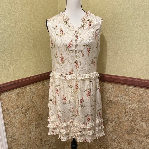 Rebecca Taylor Ivie Floral Silk Blend Ruffle Dress Size 10 Ivory Pink Green - Picture 3 of 15